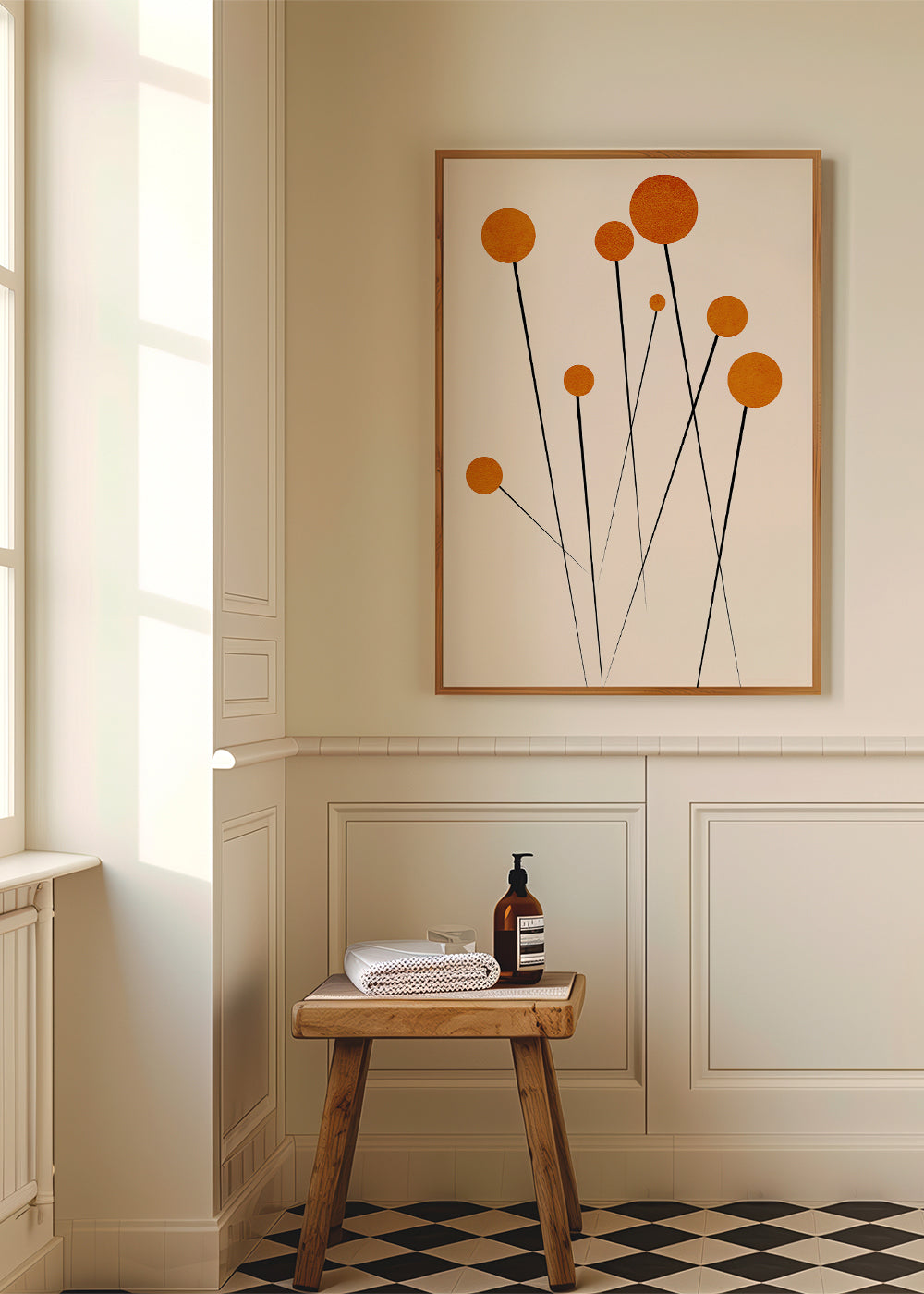 Plakat botaniczny z pomarańczowymi kółkami