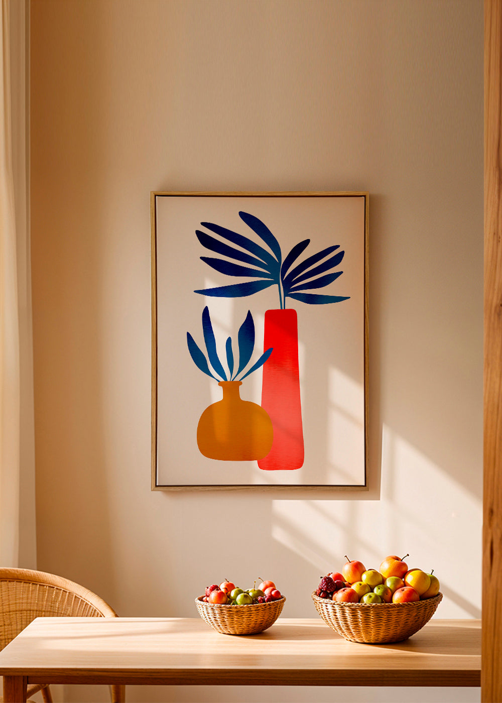 Plakat botaniczny z kolorowymi, minimalistycznymi wazonami