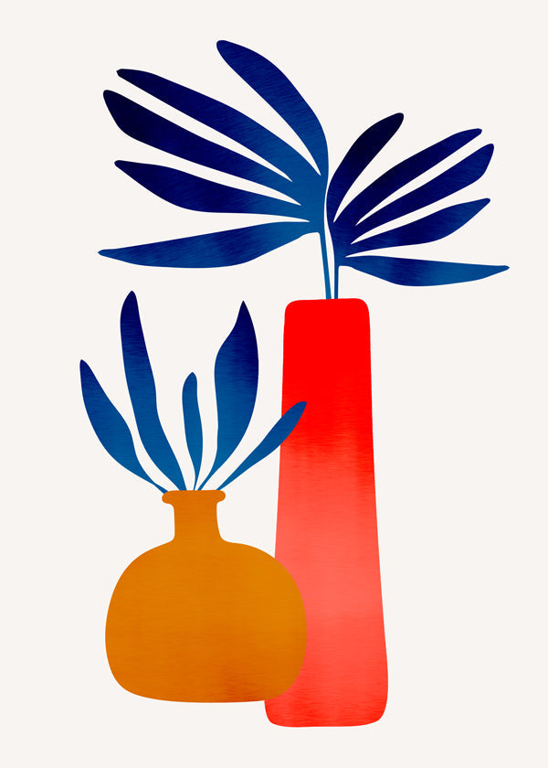 Plakat botaniczny z kolorowymi, minimalistycznymi wazonami