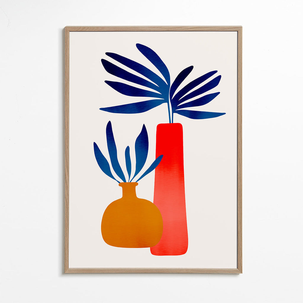 Plakat botaniczny z kolorowymi, minimalistycznymi wazonami