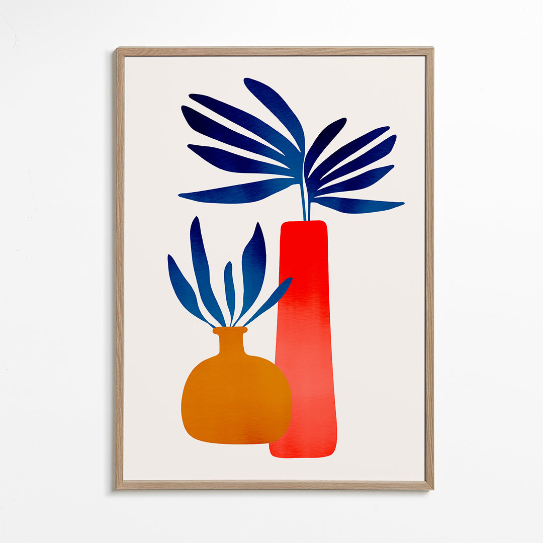 Plakat botaniczny z kolorowymi, minimalistycznymi wazonami
