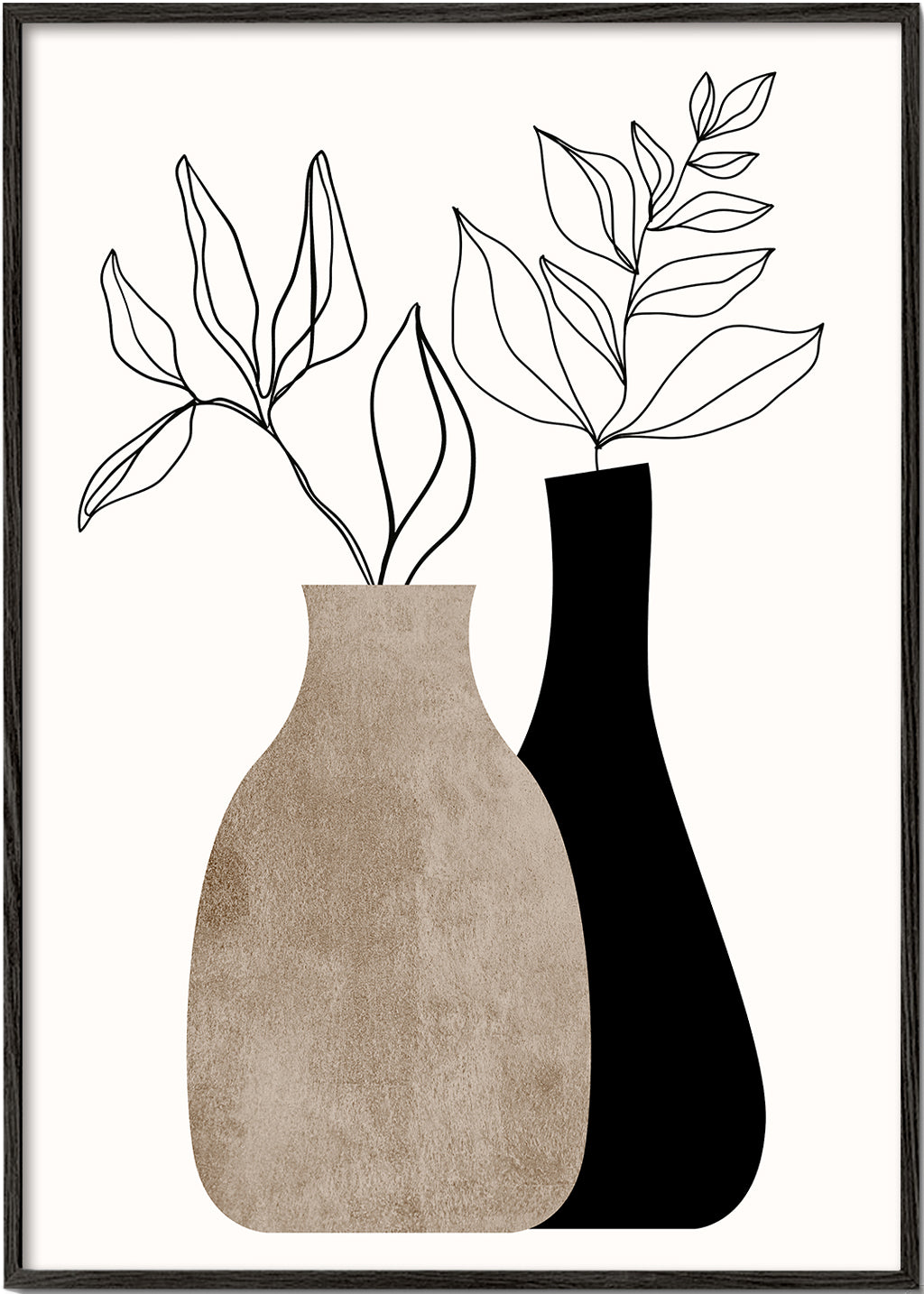 Plakat botaniczny z minimalistycznymi wazonami