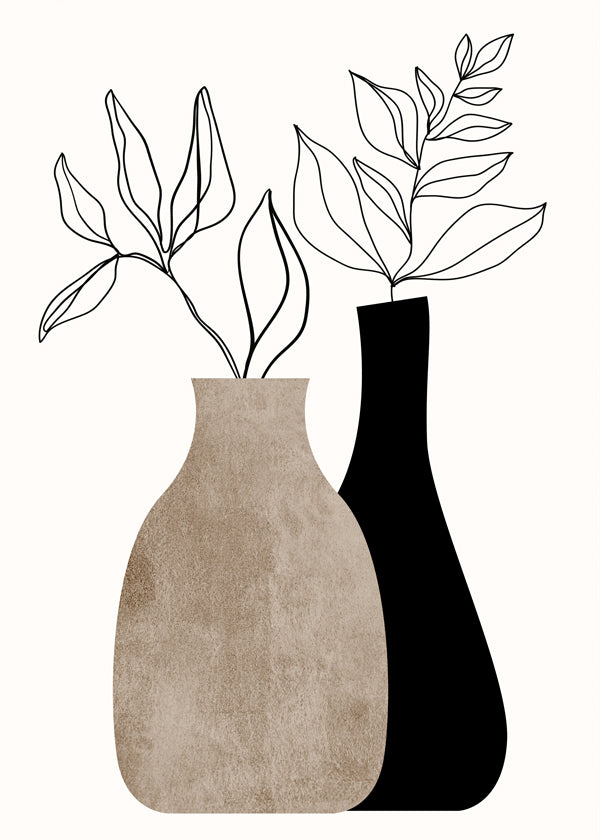 Plakat botaniczny z minimalistycznymi wazonami