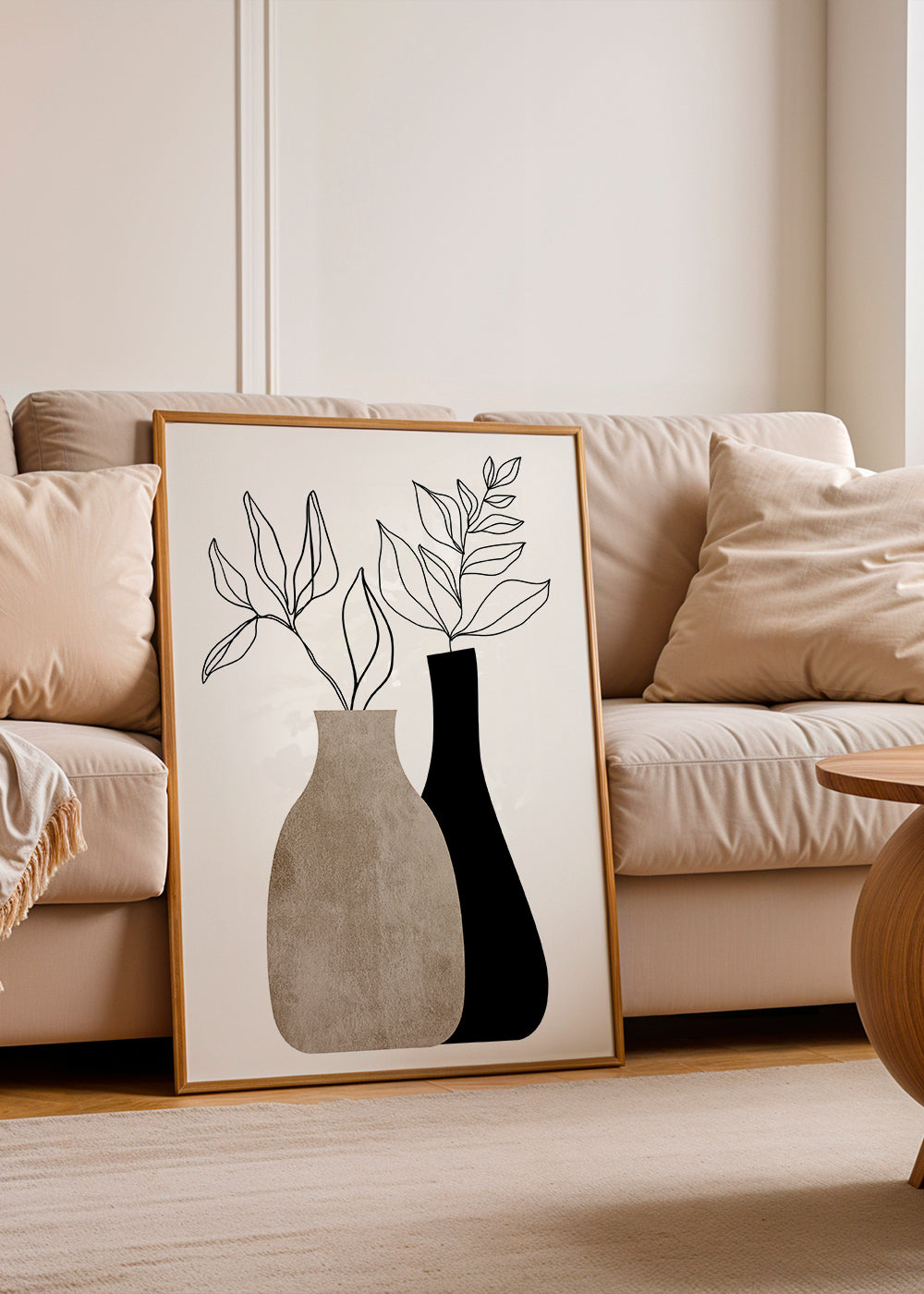 Plakat botaniczny z minimalistycznymi wazonami