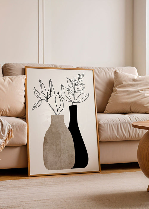 Plakat botaniczny z minimalistycznymi wazonami