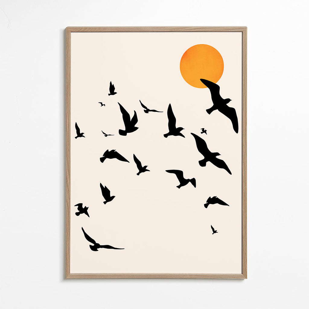 Ptaki w locie minimalistyczny plakat