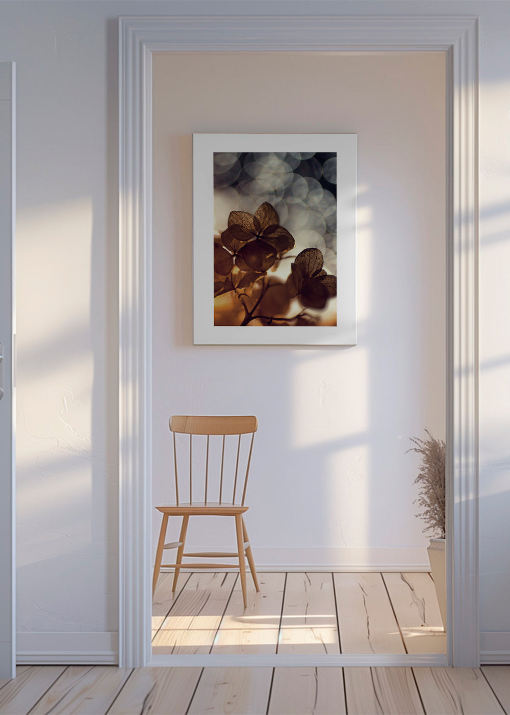 Plakat botaniczny: suche kwiaty w delikatnym bokeh