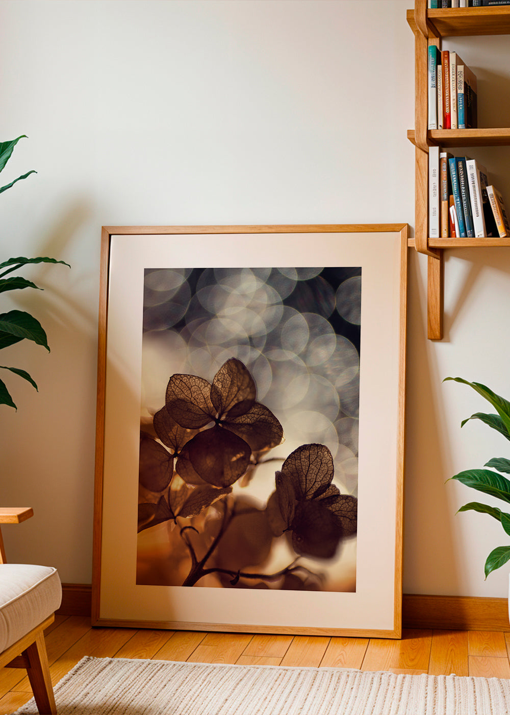 Plakat botaniczny: suche kwiaty w delikatnym bokeh