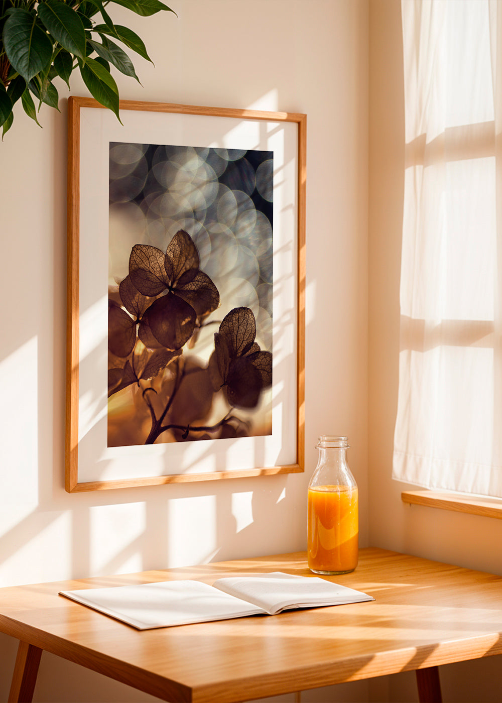 Plakat botaniczny: suche kwiaty w delikatnym bokeh