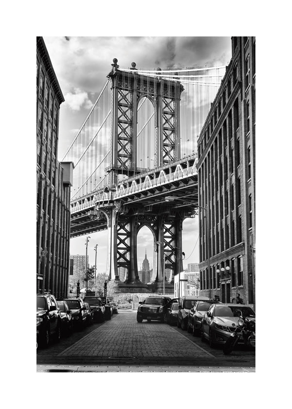 Plakat miasta Manhattan Bridge czarno-biały