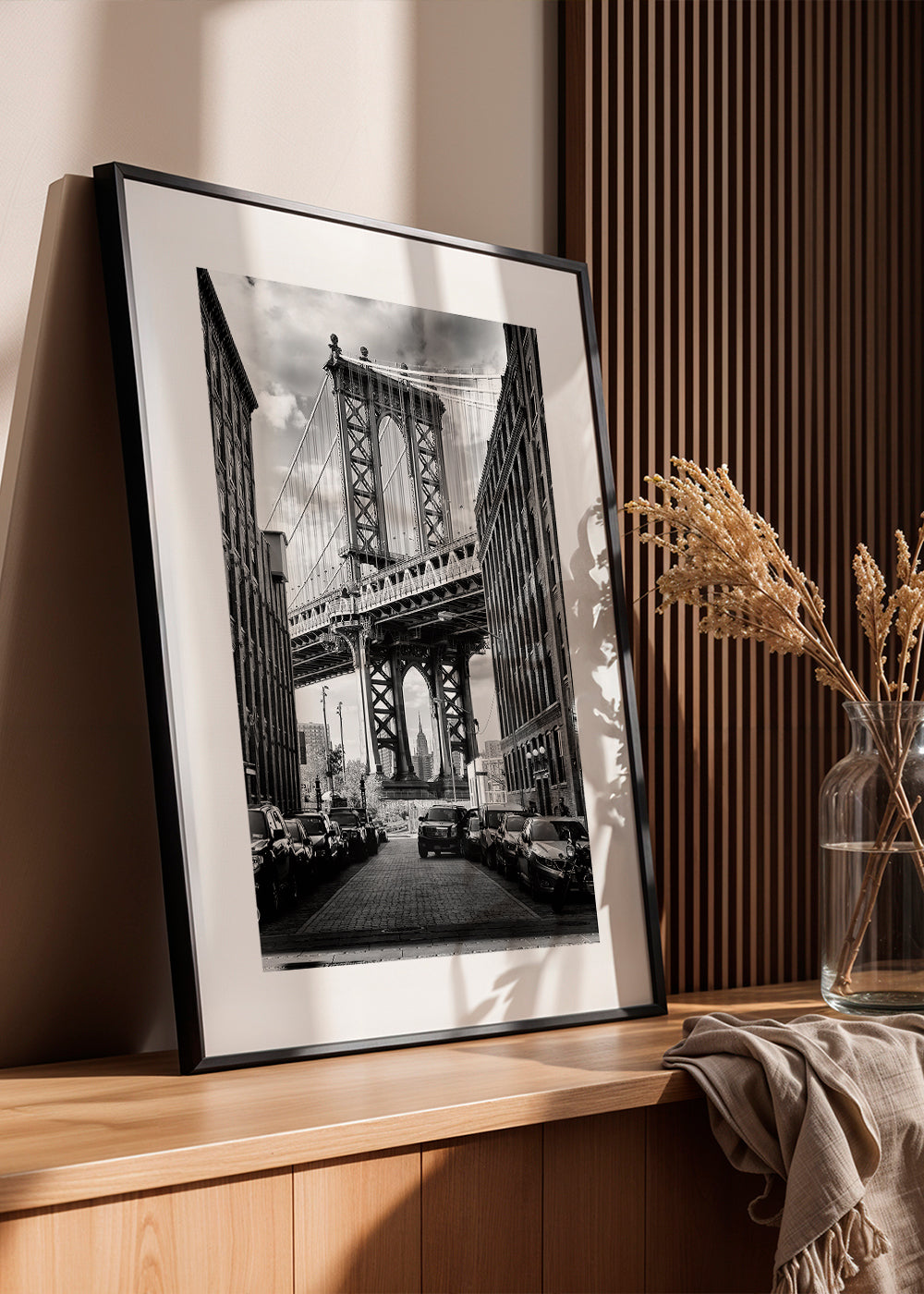 Plakat miasta Manhattan Bridge czarno-biały