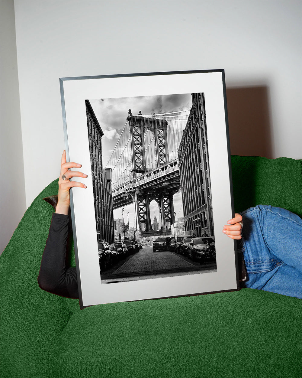 Plakat miasta Manhattan Bridge czarno-biały