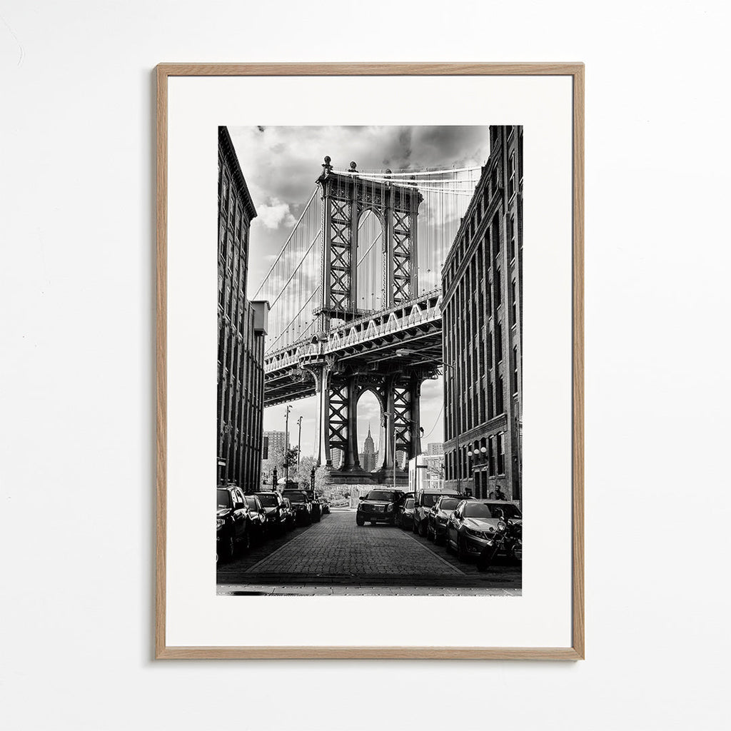 Plakat miasta Manhattan Bridge czarno-biały