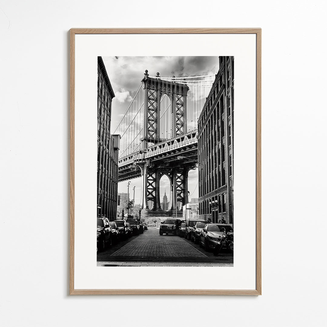 Plakat miasta Manhattan Bridge czarno-biały