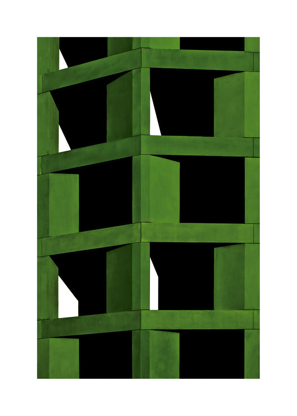 Plakat geometryczny z zieloną strukturą modułową