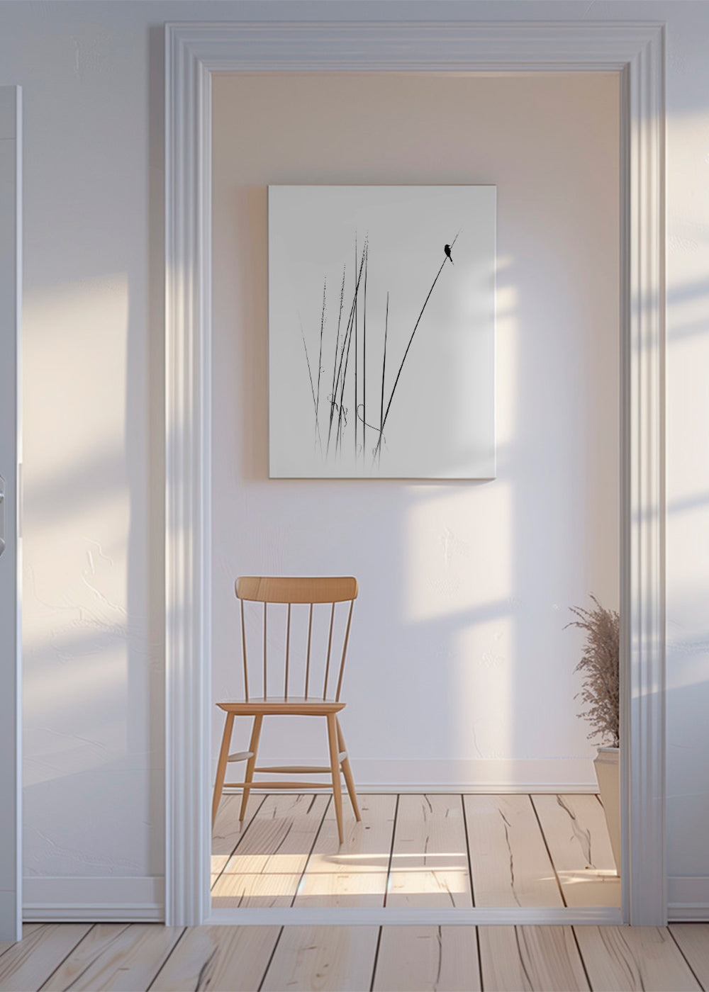 Fotografia: ptak na trzcinie minimalistyczny