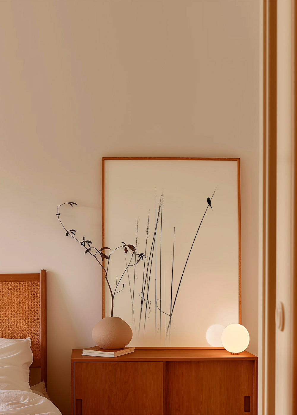 Fotografia: ptak na trzcinie minimalistyczny
