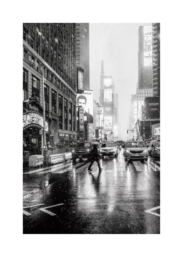 Obraz miasta czarno-biały: Times Square w deszczu