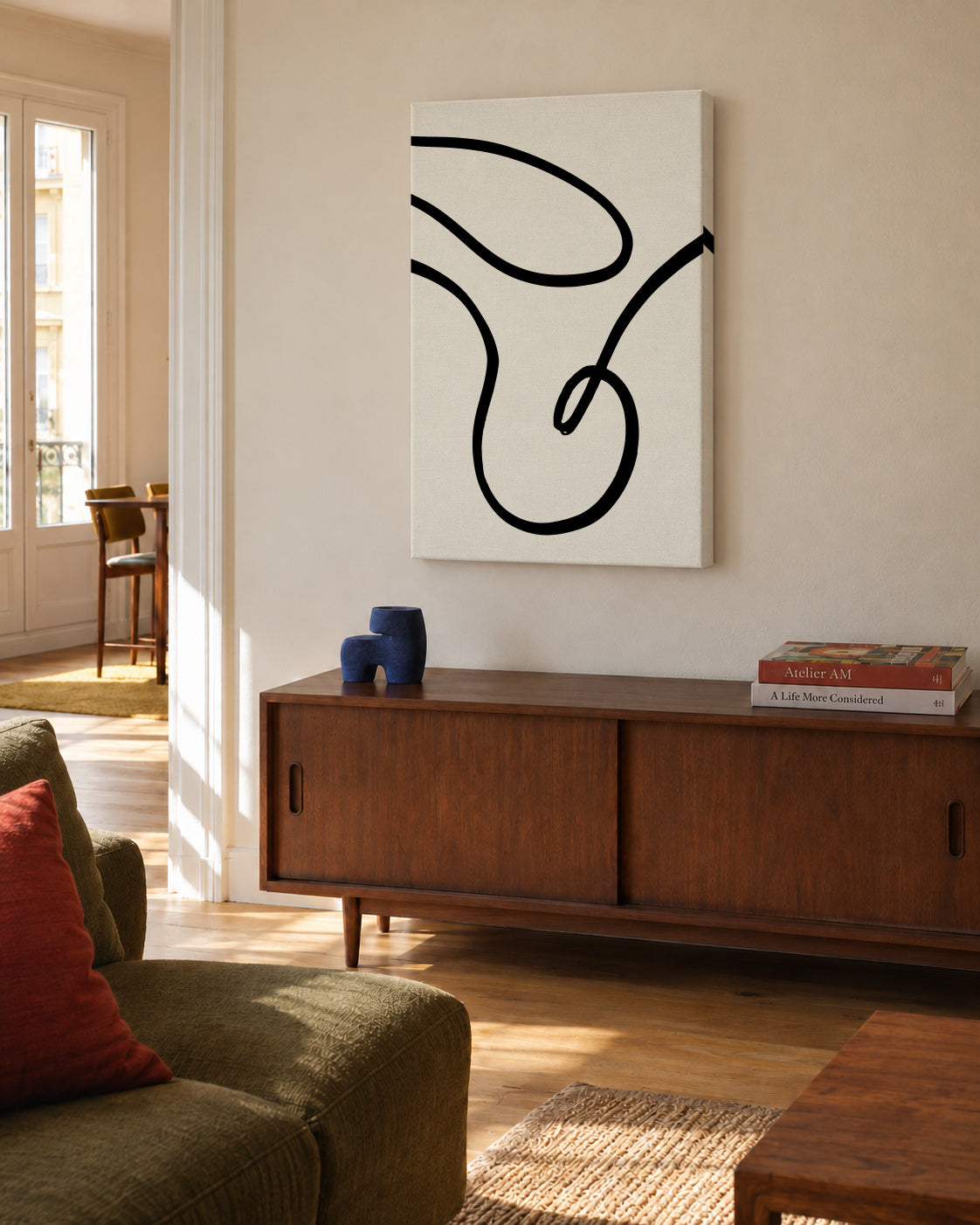 Black Lines 02 - Unframed canvas in an interior