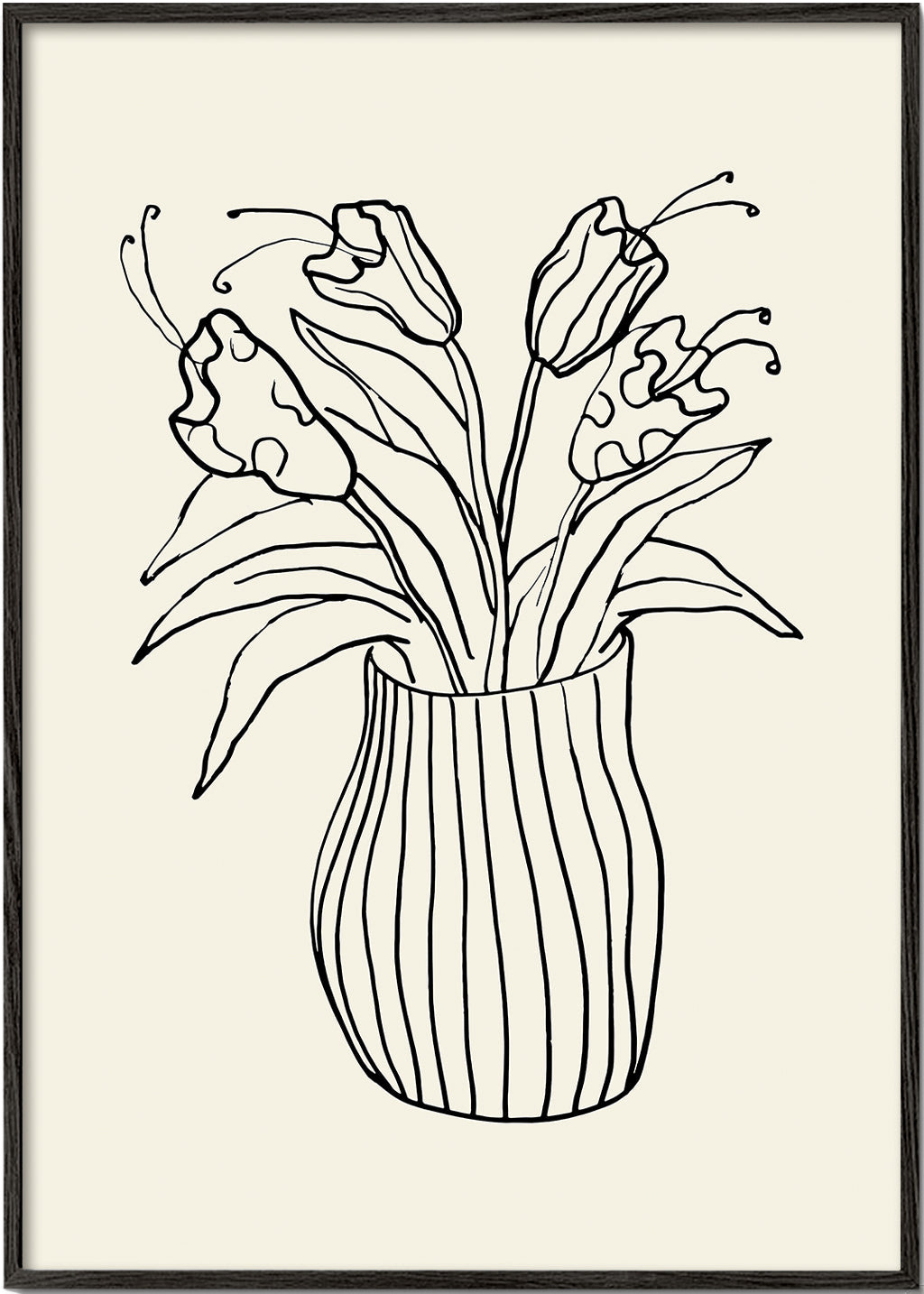 Plakat botaniczny: wazon z tulipanami rysunek liniowy