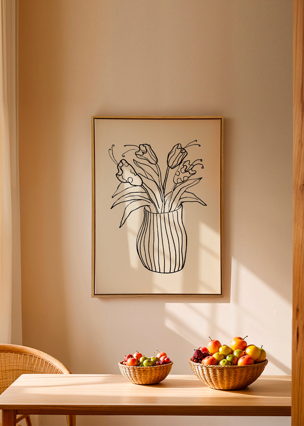 Plakat botaniczny: wazon z tulipanami rysunek liniowy