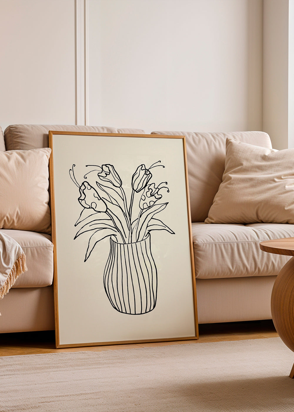 Plakat botaniczny: wazon z tulipanami rysunek liniowy