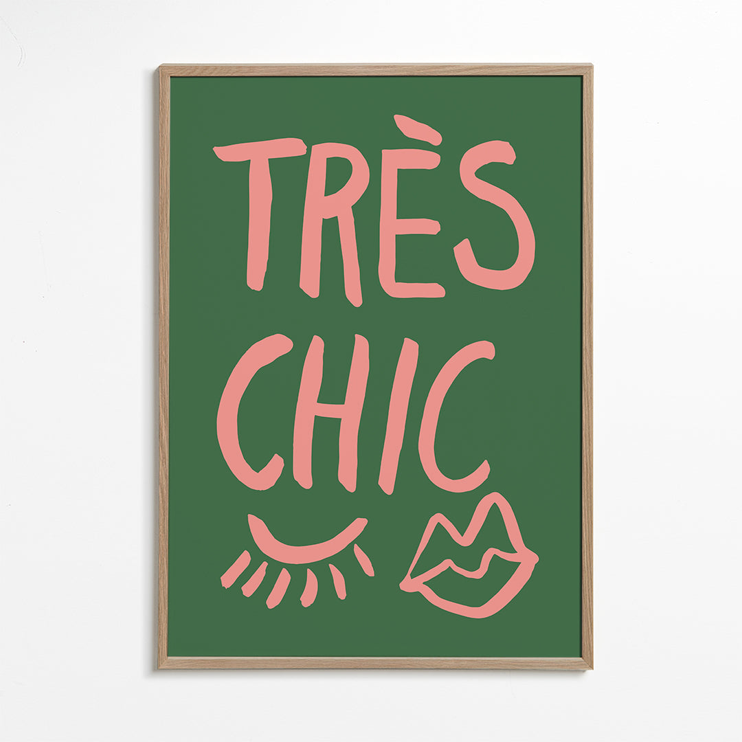 Ilustracja Très Chic róż na zielonym tle