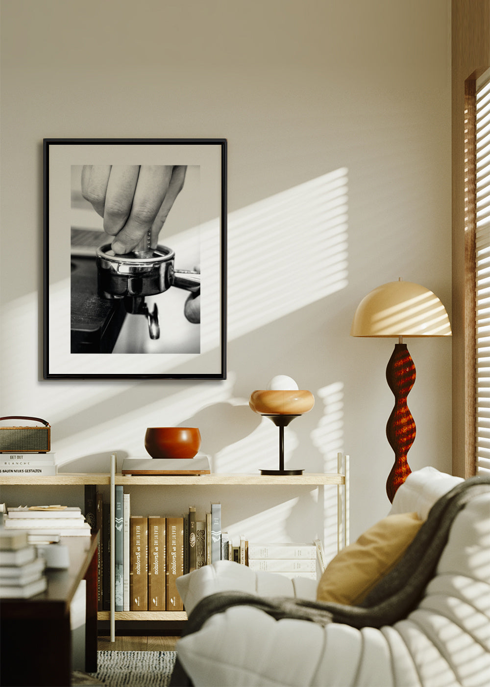 Coffee VII - Framed canvas in an interior