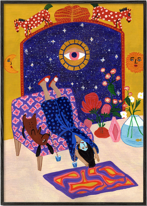 Surrealistyczna ilustracja odpoczynku z centralnym okiem