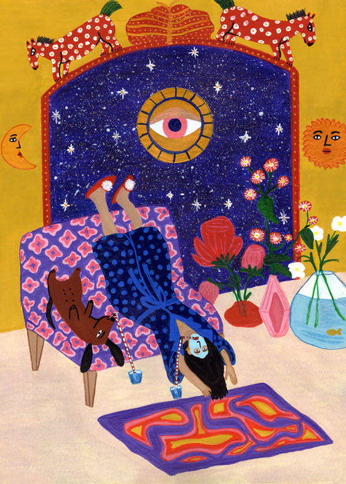 Surrealistyczna ilustracja odpoczynku z centralnym okiem