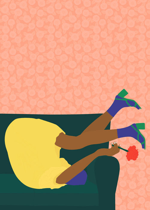 Ilustracja postaci do góry nogami na sofie