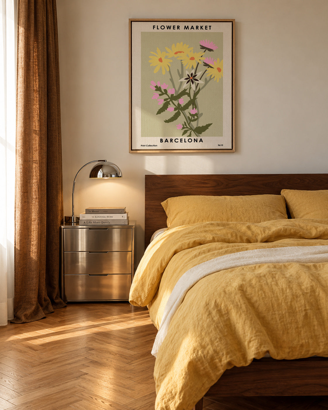 Flower Market Barcelona - Framed canvas in an interior