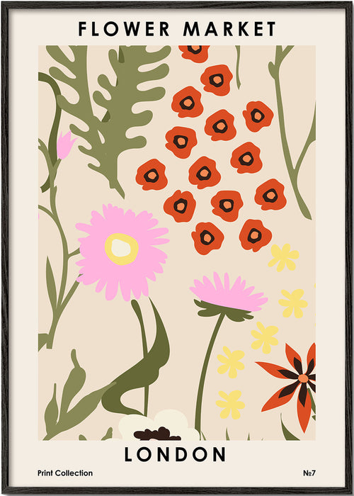 Plakat botaniczny Flower Market London z ilustrowanymi kwiatami