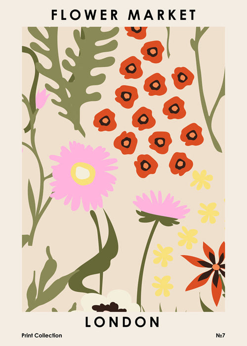 Plakat botaniczny Flower Market London z ilustrowanymi kwiatami
