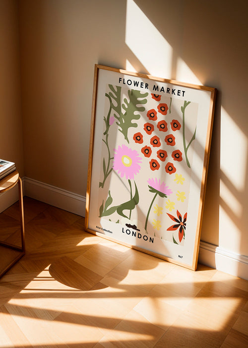 Plakat botaniczny Flower Market London z ilustrowanymi kwiatami