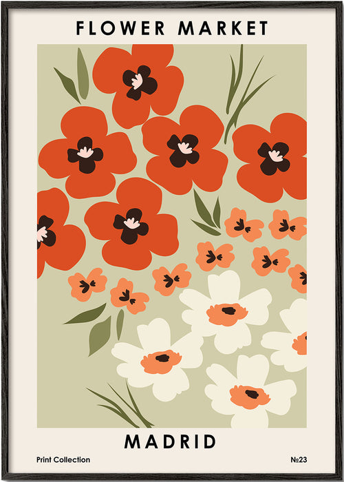 Plakat botaniczny Flower Market Madrid koralowy