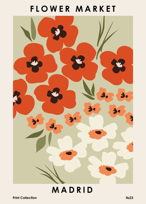 Plakat botaniczny Flower Market Madrid koralowy