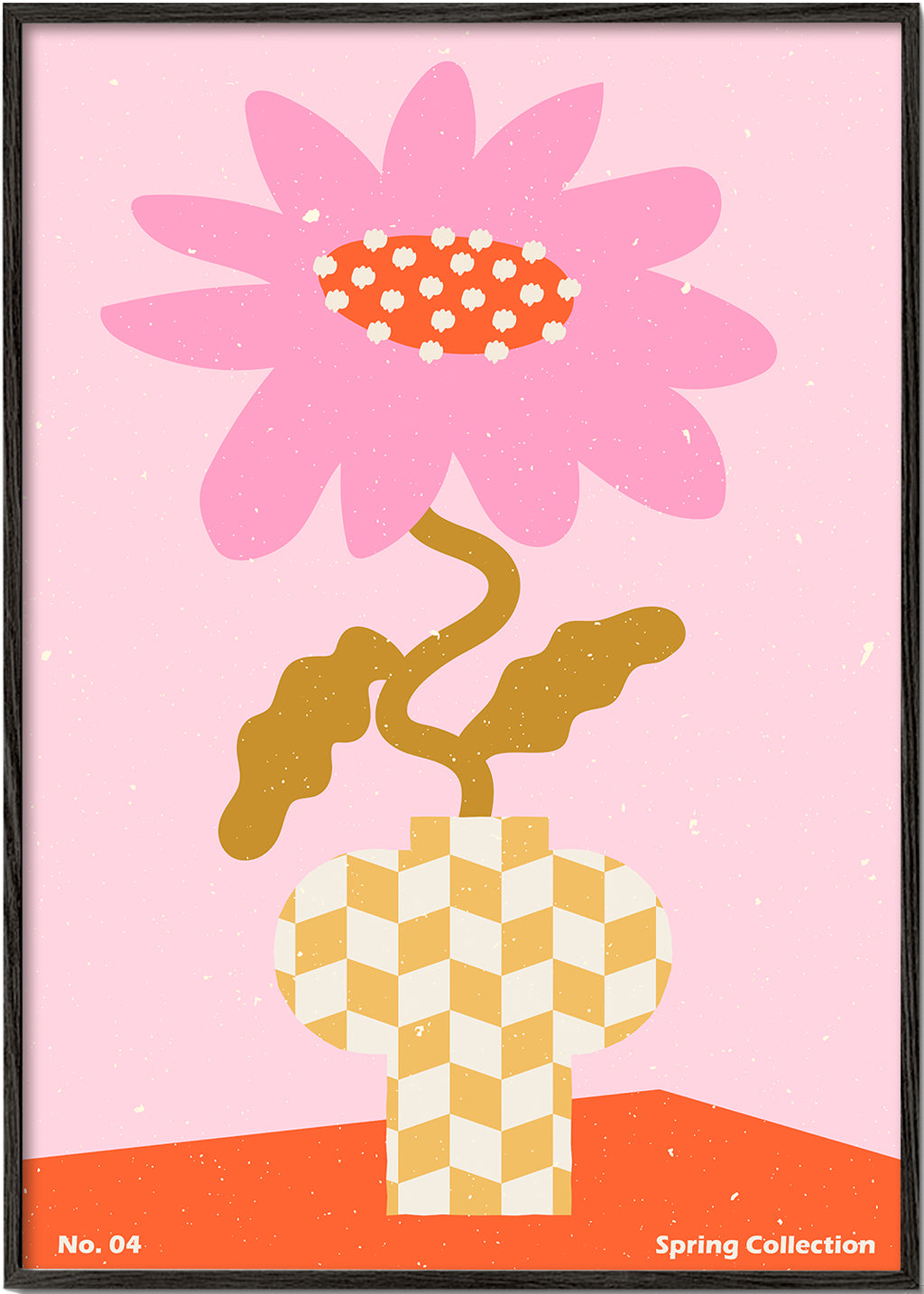 Plakat botaniczny różowy z kwiatem graficznym