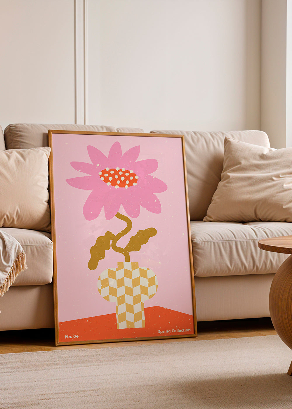 Plakat botaniczny różowy z kwiatem graficznym