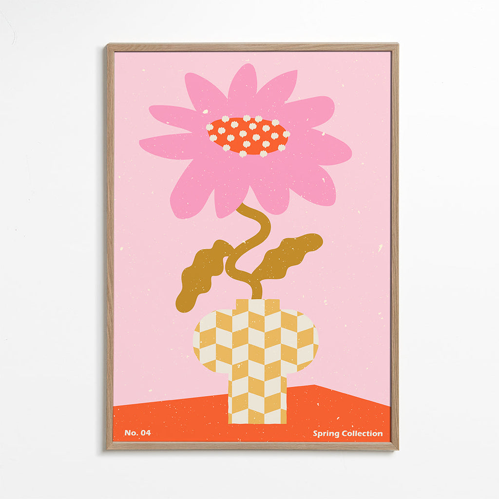 Plakat botaniczny różowy z kwiatem graficznym
