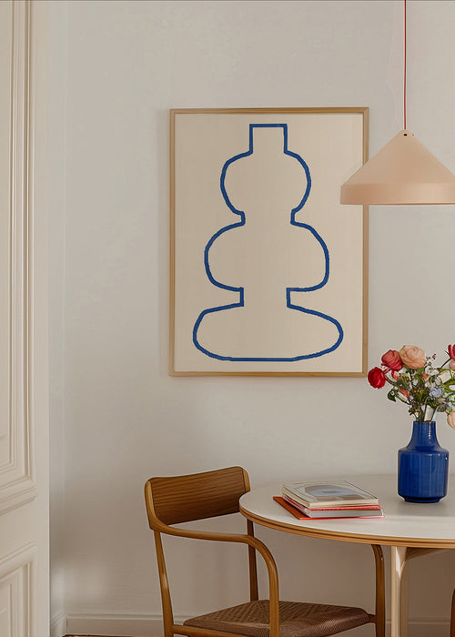 Minimalistyczna grafika z niebieskim konturem