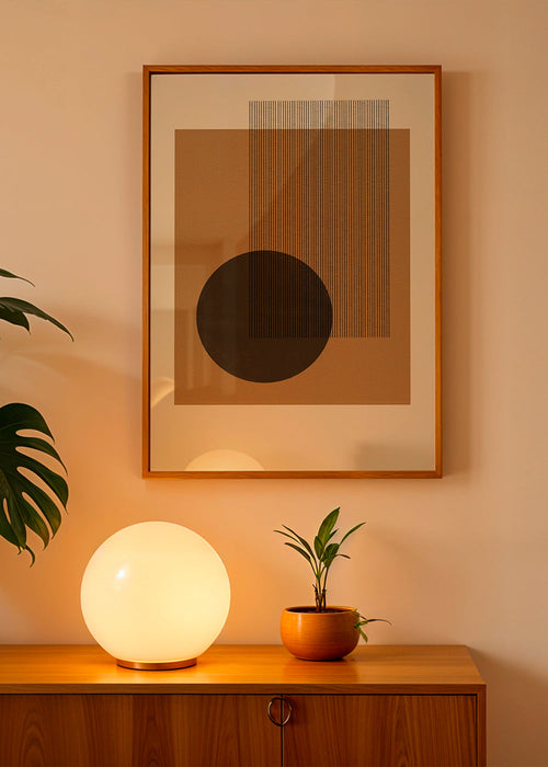 Plakat geometryczny z kołem i liniową fakturą