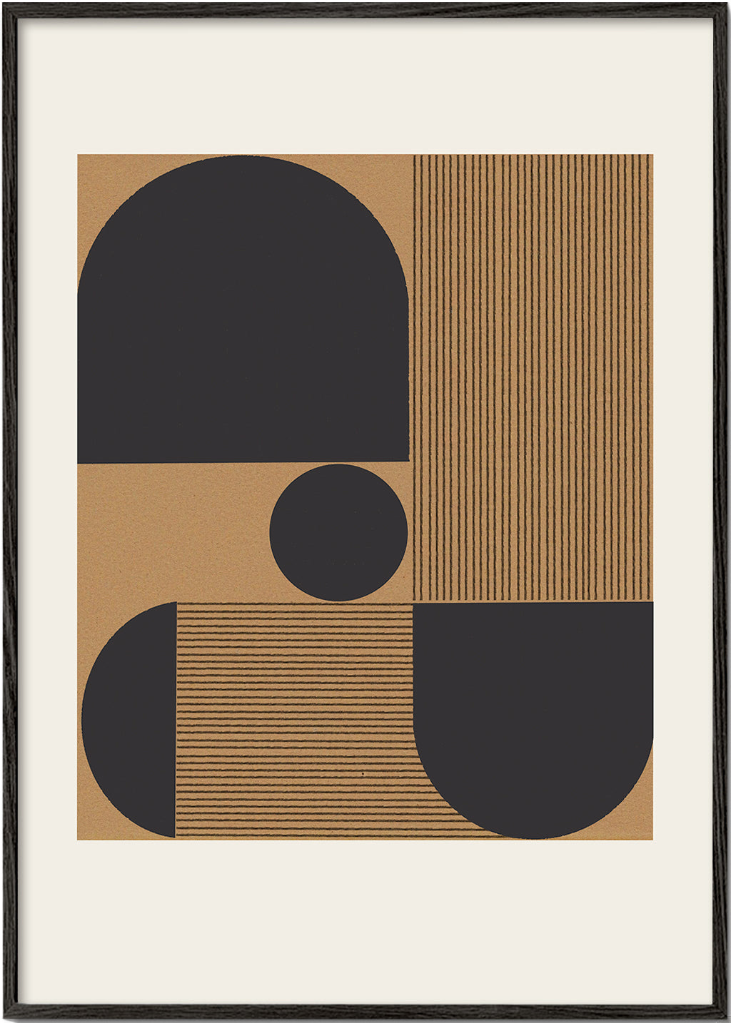 Plakat geometryczny z półkulami i pasami