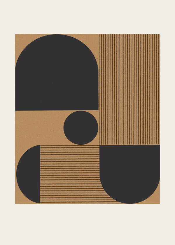 Plakat geometryczny z półkulami i pasami
