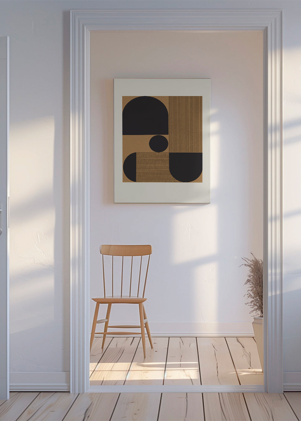 Plakat geometryczny z półkulami i pasami
