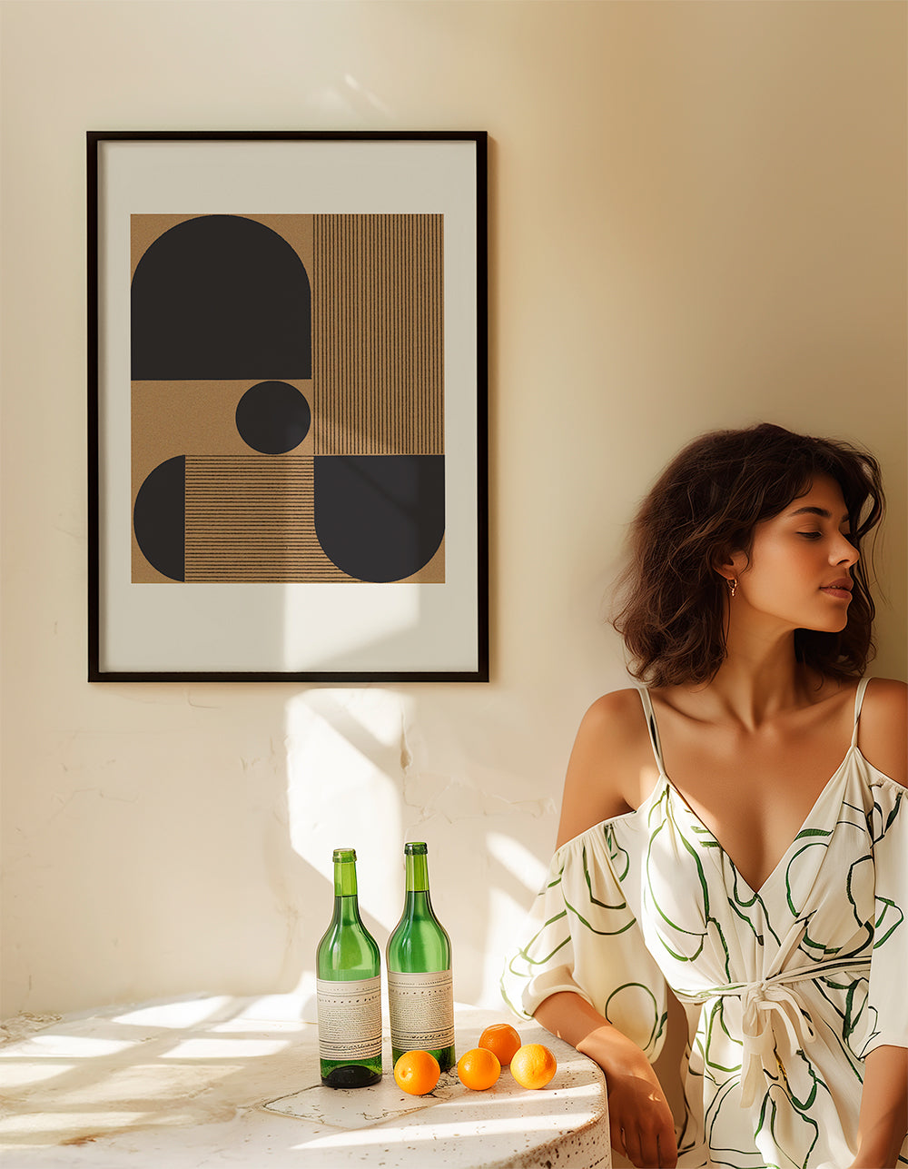 Plakat geometryczny z półkulami i pasami