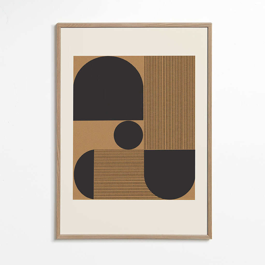 Plakat geometryczny z półkulami i pasami