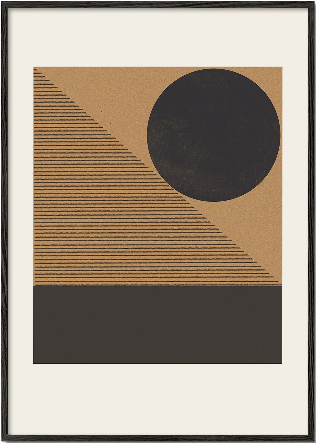 Plakat geometryczny z kołem i ukośnymi liniami