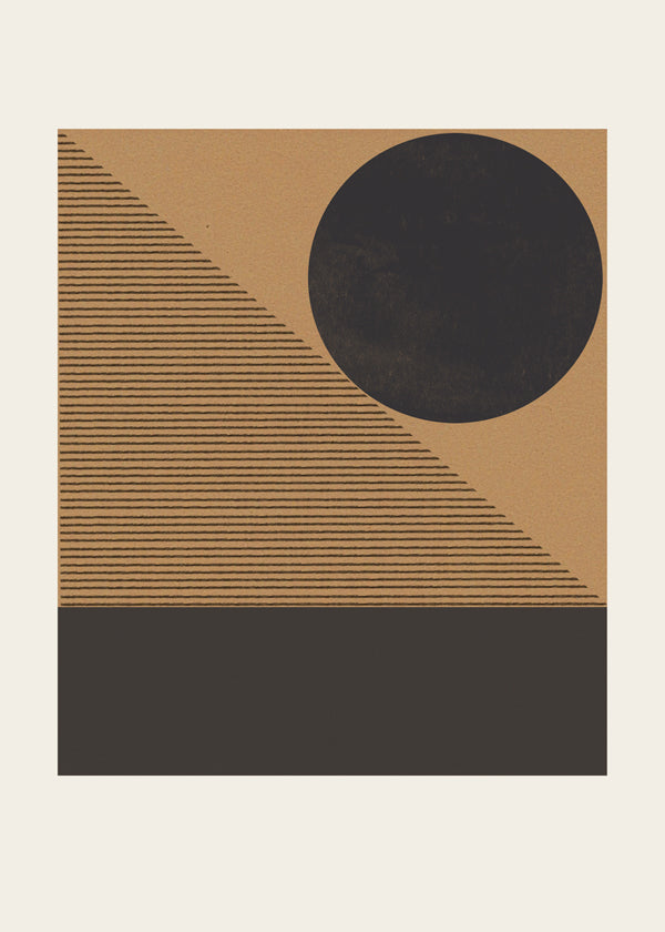 Plakat geometryczny z kołem i ukośnymi liniami