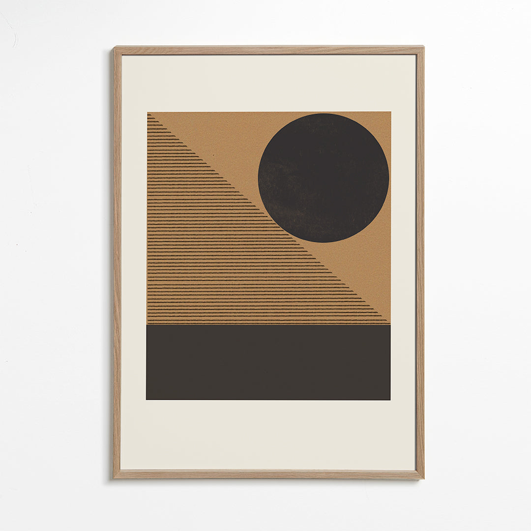 Plakat geometryczny z kołem i ukośnymi liniami